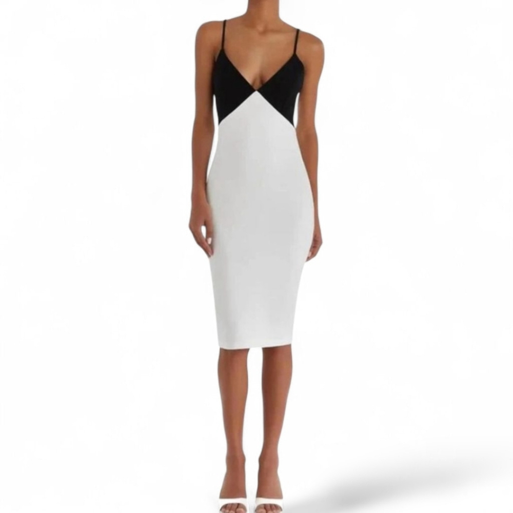 NWT $180 AMANDA UPRICHARD Laurent Dress Small Black & White Midi